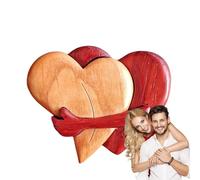 Wooden Heart Puzzle Sculpture - 12cm Tiny Hug Tokens, Hand Holding Decor, Wood | Creative Desktop Ornament Home Table Decoration Romantic Thoughtful Present