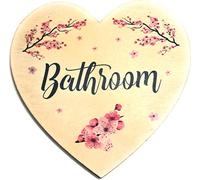 Wooden Heart Shaped Bathroom Door Sign - Decorative Plaque by Maisie Moo - Rustic Shabby Chic Style - Lovely Cherry Blossom Design