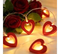 Wooden Heart String Lights, Romantic Decorative String Lights Warm White Battery Powered Fairy Lights for Valentine's Day Wedding Anniversary Decor, Indoor Decorative String Lights F4-MZAXDC (Red)