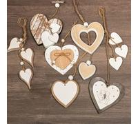 Wooden Hearts 6Pcs Wooden Hearts Hanging Ornaments Multi-Style Rustic Heart Wall Decor for DIY Wedding Valentine Home