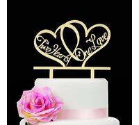 Wooden Hearts Cake Topper Funny Wedding Cake Decorations Two Hearts One Love Cake Decor For Wedding/Engagement/Anniversary/Birthday/Valentine's Day Party supplies