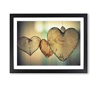 Wooden Hearts Modern Framed Print | A4 Black Framed Wall Art | Ready to Hang | Modern Nature Picture | Living Room Bedroom Lounge Office