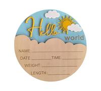 Wooden Hello Character Baby Announcement Sign for Newborn Photography Hospital Souvenir Baby Shower Nursery Wall Art Announcement Sign