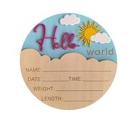 Wooden Hello Character Baby Announcement Sign for Newborn Photography Hospital Souvenir Baby Shower Nursery Wall Art Announcement Sign