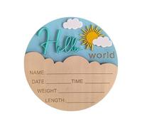 Wooden Hello Character Baby Announcement Sign for Newborn Photography Hospital Souvenir Baby Shower Nursery Wall Art