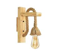 Wooden & Hemp Wall Lights Indoor, Vintage Wood Lamp E27 Sconce Lights, Industrial Wall Mounted Lights Fittings, Rustic Lighting Fixtures for Living Room Bedrooms Hallway Stair (Pack 1 & Free Bulb)