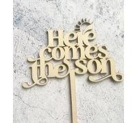 Wooden Here Comes The Son Cake Topper,Here Comes The Son Baby Shower Cake Decorations for Sunshine Decorations Boho Sunshine Retro Boy Baby Shower Party Supplies