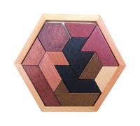Wooden Hexagon Puzzle for Kids, Tangram Puzzle Jigsaw Block, Wooden Brain Teasers Puzzles for Children, Geometry Logic Intelligence Game Educational Toy for Adults Kids Challenge
