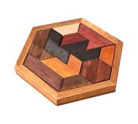 Wooden Hexagon Puzzle for Kids, Wooden Tangram Shape Puzzle Brain Teaser Geometry Logic Intelligence Puzzles, Tangram Challenge Game Jigsaw Blocks for Adults Kids