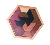 Wooden Hexagon Puzzle for Kids, Wooden Tangram Shape Puzzle Brain Teaser Geometry Logic Intelligence Puzzles, Tangram Challenge Game Jigsaw Blocks for Adults Kids