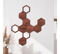 Wooden Hexagon Wall Stickers, 10 PCS Removable Hexagonal Wall Stickers DIY Art Wall Decals, 3D Hexagon Wall Decals Sticker Hollow Hexagon Wall Tiles for Office Living Room Bedroom Home Wall Decoration