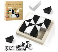 Wooden Hidden Block Puzzle, Dual Colour Logic Puzzle Games, Montessori Building Blocks Toy, 3D Spatial Thinking Training Educational Toy, Geometric Shape Matching Game for Ages 3+