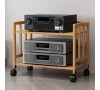 Wooden HiFi Audio Rack 2Tier Adjustable Media Storage Stand Sturdy Rolling Stereo Shelf for DVD Players Gaming Consoles TV Boxes48.3 cm Natural Wood 70 cm Height