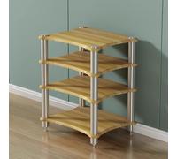 Wooden HiFi Rack 4 Tier Oak Audio Cabinet for Stereo & Record Player AV Media Stand Furniture Rounded Corner Design for Home Audio Video Storage