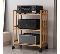 Wooden HiFi Rack on Wheels Adjustable o Stand for Speakers & Equint Modern Fur for Home Theater & Music Sturdy & Slish Design