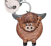 Wooden Highland Cow Keychain Pendant, Cow Shape Accessories With Exquisite Details, Artistic Animal Keyring, Cute Animal Highland Cow Figure Keychains Birthday Gifts For Friends, Women Car Keychain