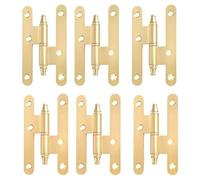 Wooden Hinges - Hinges for Doors - Bolt Hinge - Steel with Finials - Pack of 6 - 100 x 57 mm - Round Edges (Right, Shiny Gold)
