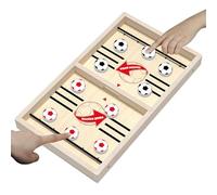 Wooden Hockey Game - fast sling puck board, durable two player tabletop toy | smooth wooden with elastic bands for family competition, party entertainment, interactive living room activity