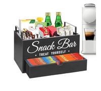 Wooden Holder - Coffee Counter Organizer 31cm with Drawer, Kitchen Storage Organizer, Pod Tea Condiment Syrup Sugar Cups | Solid Wood Coffee Accessories Stand, Practical Elegant Apartment Home Use