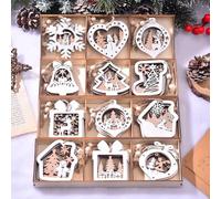 Wooden Holiday Decorations for Trees Set of 9 Hollow Snowflake and Bell Ornament Designs (A)