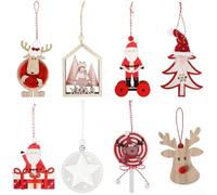 Wooden Holiday Ornaments Featuring Santa and Reindeer for Christmas For Tree and Party Decoration with Hemp Rope for Simple Hanging (A)