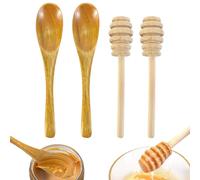 Wooden Honey Spoon Set 4pcs, Small Wooden Spoons and Honey Stick Natural Wooden Honey Spoons for Stirring Honey Tea Coffee Kitchens Tools
