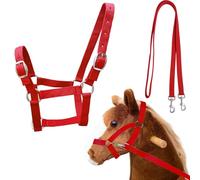 Wooden Horse Accessories Bridle, Halter for Wooden Horse, Adjustable Red Wooden Horse Bridle, Mini Shetty Halter, Lead Rope, Long Reins, Wooden Horse for Outdoor Toy Horses, Adjustable Chin and