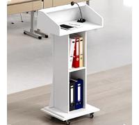 Wooden Hostess Stand,Floor Standing Mobile Podium Stand,Teacher Speaker Lecture Classroom Presentation Stand,Wedding Speech Mic Stand Space,Church Pulpit Stand(Color:White)