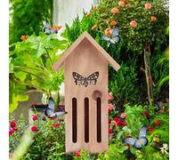 Wooden House Bee Hotel Ladybug Rain Shelter Attract Pollinators Yellow 10 * 8 * 28.5cm (A)