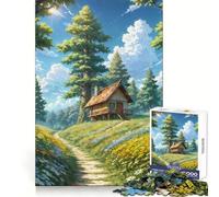 Wooden House by Forest Path 1000 Teenager Pieces Jigsaw Puzzle Brain Development Unwind Easily Clean Join Warm Xmas Gift (38x52cm)