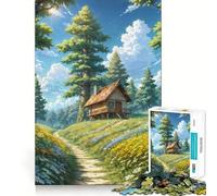 Wooden House by Forest Path Jigsaw for Adults 1000 Pieces Think Skill Game High Precision Die Cut Entertaining Challenge for Spare Time (50x75cm)