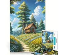 Wooden House by Forest Path Jigsaw Puzzle 1000 Piece Cognitive Fun Play Precise Interlock Structure Bonding Activity for Loved Ones (38x52cm)