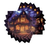 Wooden House Full Moon Withered Tree Placemats for Dining Table Set of 4 | Fantasy Fairy Tale Gothic Style Washable Heat-Resistant Placemats Decor for Kitchen Indoor Outdoor Patio Party 45x30cm