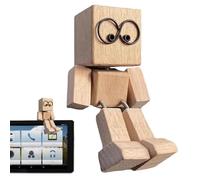 Wooden Human Figure - Wooden Man Figurine Shaking Feet - Desktop Dashboard Funny Sculpture Ornament for Family Outings Road Trip Living Room Commuting Dormitory