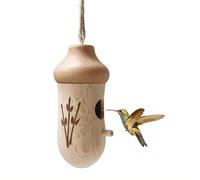Wooden Hummingbird House for Outside Hanging, Natural Wood Bird Nesting Box for Garden Decor, Small Birdhouse with Perch and Metal Rings, Gift for Nature Lovers, Handmade Nest for Wild Birds