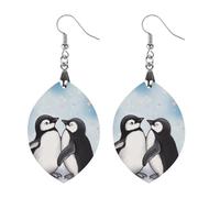 Wooden I Love Penguins Earrings for Women Lightweight Dangle Earrings Ethnic Geometric Apricot Shaped Earring Vintage Retro Jewelry Gift for Daily Wear Wedding Party Graduation