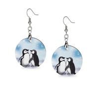 Wooden I Love Penguins Earrings for Women Lightweight Dangle Earrings Ethnic Geometric Round Earring Vintage Retro Jewelry Gift for Daily Wear Wedding Party Graduation