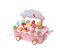 ＡＷＨＡＯ Wooden Ice Cream Cart Play Ice Cream Counter Set Early Educational Toys Pretend Play for Age 3 4 5 6 Years Old Kids Gifts, pink