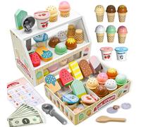 Wooden Ice Cream Toys for Kids Age 3+, Wooden Ice Cream Cart Role Play Toys for 3 4 5 6 Years Old Girls Boys Gifts for Birthday Christmas