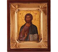 Wooden Icon Large of Christ Pantocrator. Icon of Jesus Christ, Hand Made in Greece. Jesus Image as an Icon. Wall Hanging Religious Icon 19cms x 24cms.