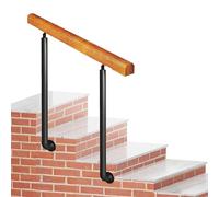 Wooden il for 2-4 Steps Indoor/Outdoor Stair Railing with Side-Mounted Design Includes 2 Galvanized Iron Posts & 80cm Grip Support Bar Safe &