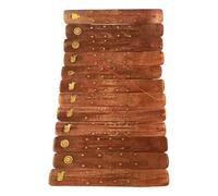Wooden Incense Holder with Assorted Golden Designs, 25cm (Pack of 12)