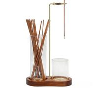 Wooden Incense Sticks Holder with Removable Glass Ash Catcher Upside Down Incense Burner Holder for Yoga, Spa, Tea, Zen Meditation (Brown)