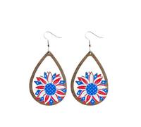 Wooden Independence Day Patriotic Earrings Flag Teardrop Dangle Earrings 4th of July Star Heart Sunflower Pendant Earrings for Pearl Drop Earrings (A, 8x3cm)