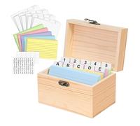 Wooden Index Card Box - Wood 15x10x10.5cm | Recipe Card Organizer with Divider System, Study Sorting, File Storage | Flashcard Case Office Setup, Classroom Organization