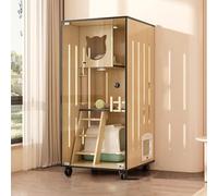 Wooden Indoor Cat Enclosure, Large Cat House with Escape Doors and Casters, Multi-Feature Enclosed Cat Cage for Indoor and Outdoor Use