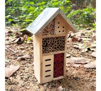 Wooden Insect Hotel for Garden - Bee House & Ladybug House, Pollinator Bug Hotel/Bug House to Attract Beneficial Garden Insects (Tin Color)