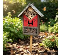Wooden Insect Hotel with Stake & Hanging Hooks, 2 Mount Ways Beneficial Bug House Habitat for Mason Bee, Ladybugs, Butterfly, Pollinator Insect Shelter for Backyard Garden Decor