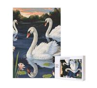 Wooden Intelligence Puzzle 28x40 CM, Beautiful White Swans on The Lake Printed Jigsaw Puzzles 300 Pieces(boxed) Education Game for Adults, Home Decoration Puzzle