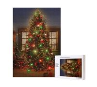 Wooden Intelligence Puzzle 28x40 CM, Christmas Tree Lights Trojan Printed Jigsaw Puzzles 300 Pieces(boxed) Education Game for Adults, Home Decoration Puzzle